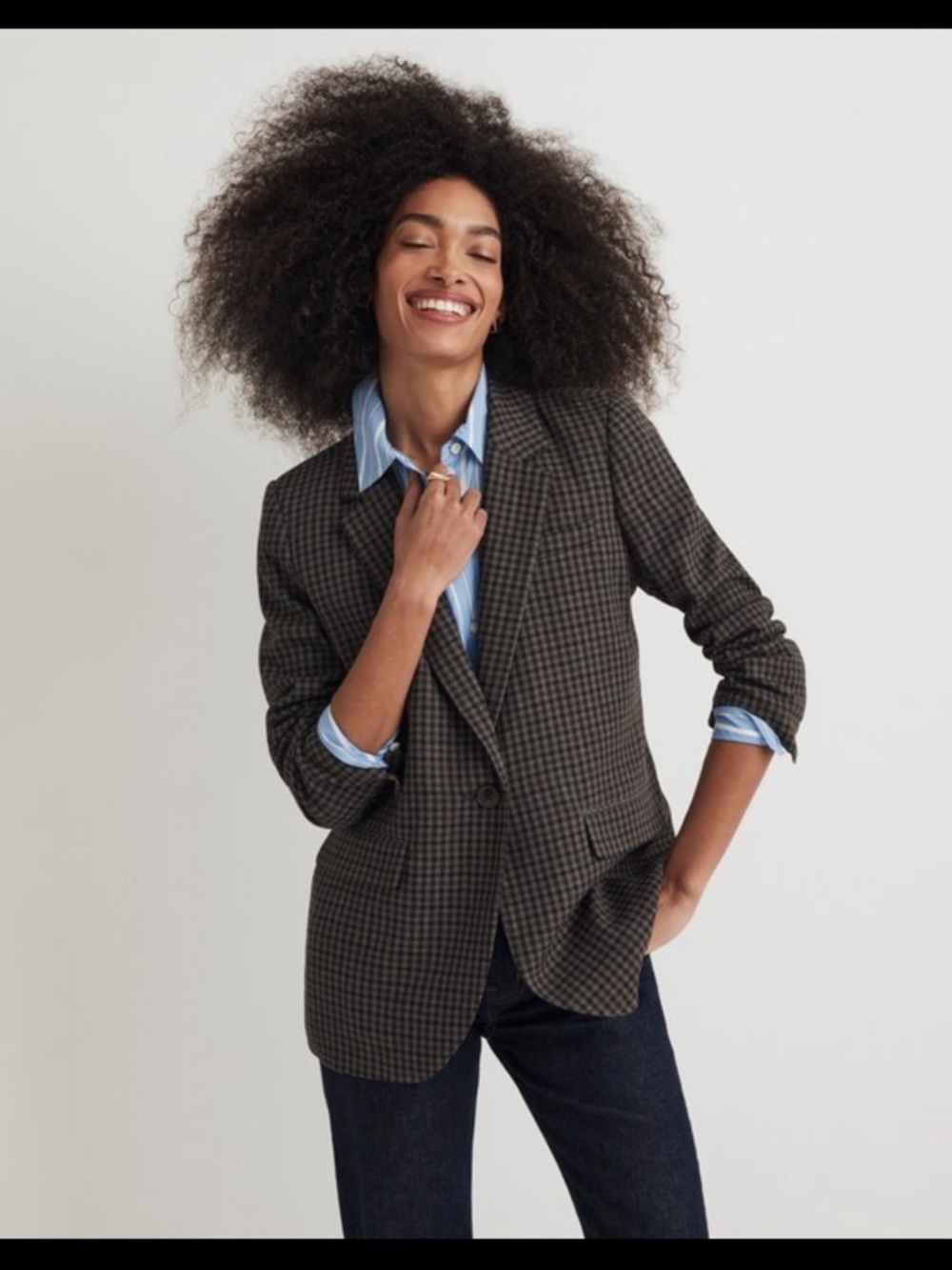 Madewell Brown Checked Single-Button Blazer